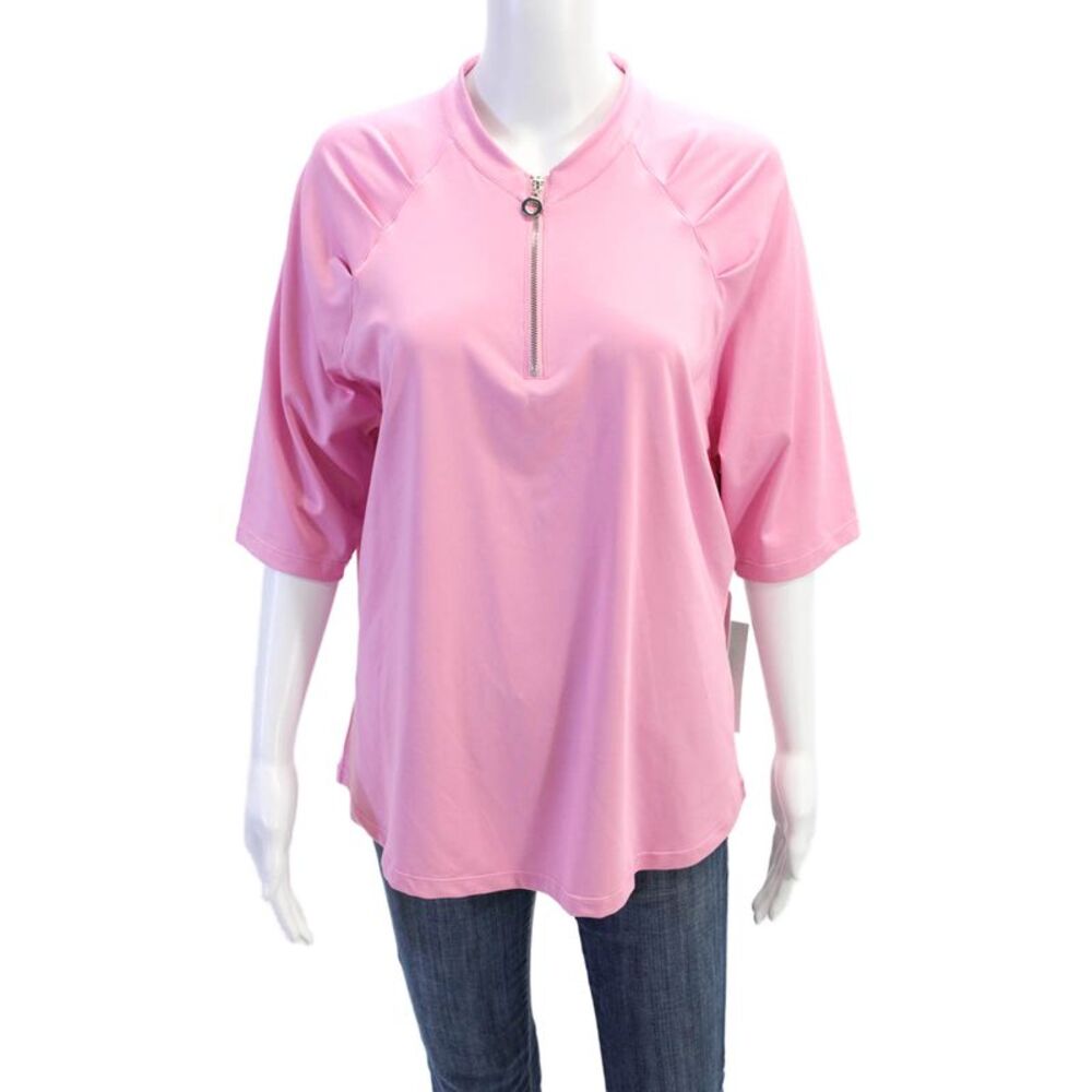 Tail Womens Round Neck Quarter Zip Short Sleeve Activewear Top Pink Size XL